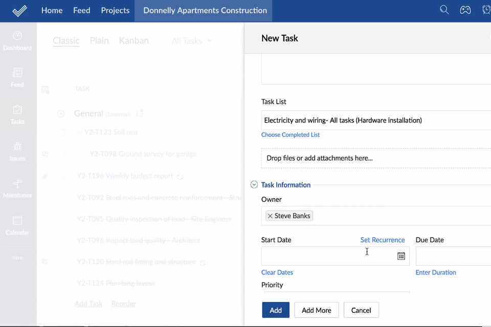 zoho projects personal project management software interface