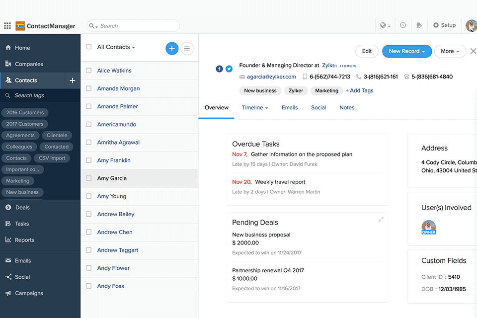 zoho contactmanager interface address book software for windows