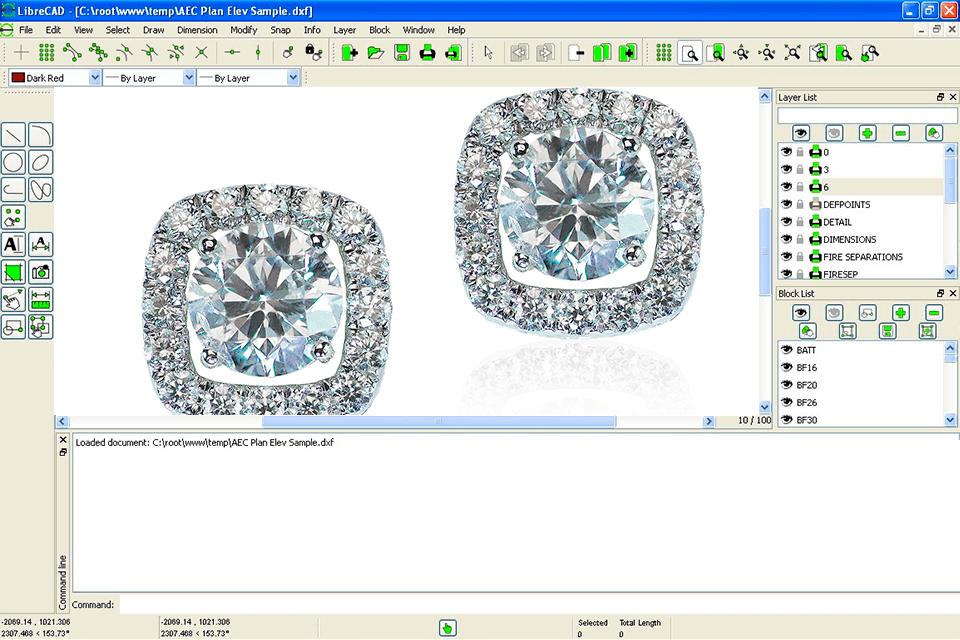 واجهة برنامج تصميم المجوهرات librecad