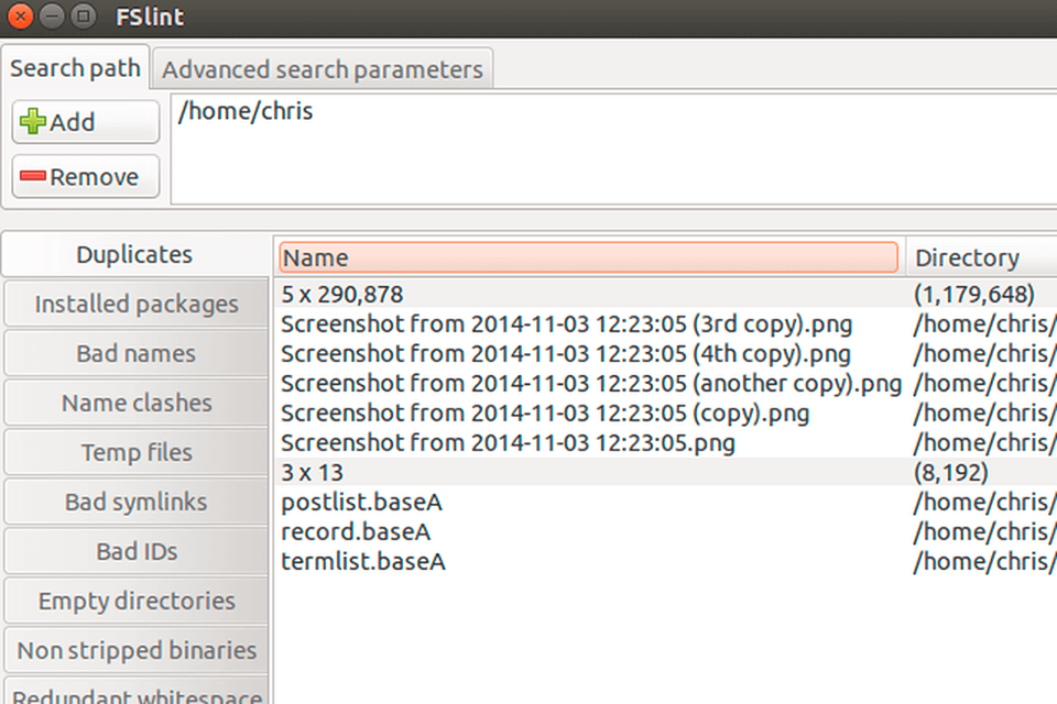 fslint linux duplicate file finder interface