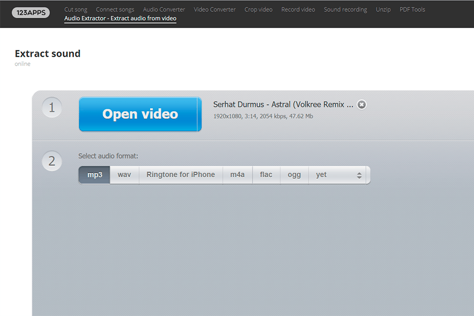 audio extractor from video software interface