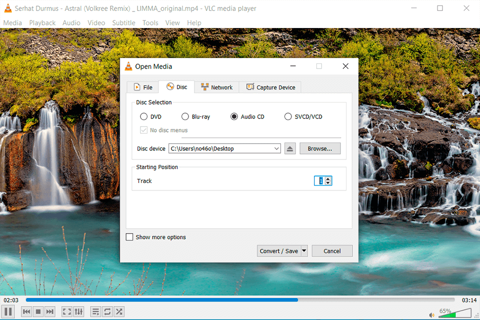 vlc extract audio from video software interface