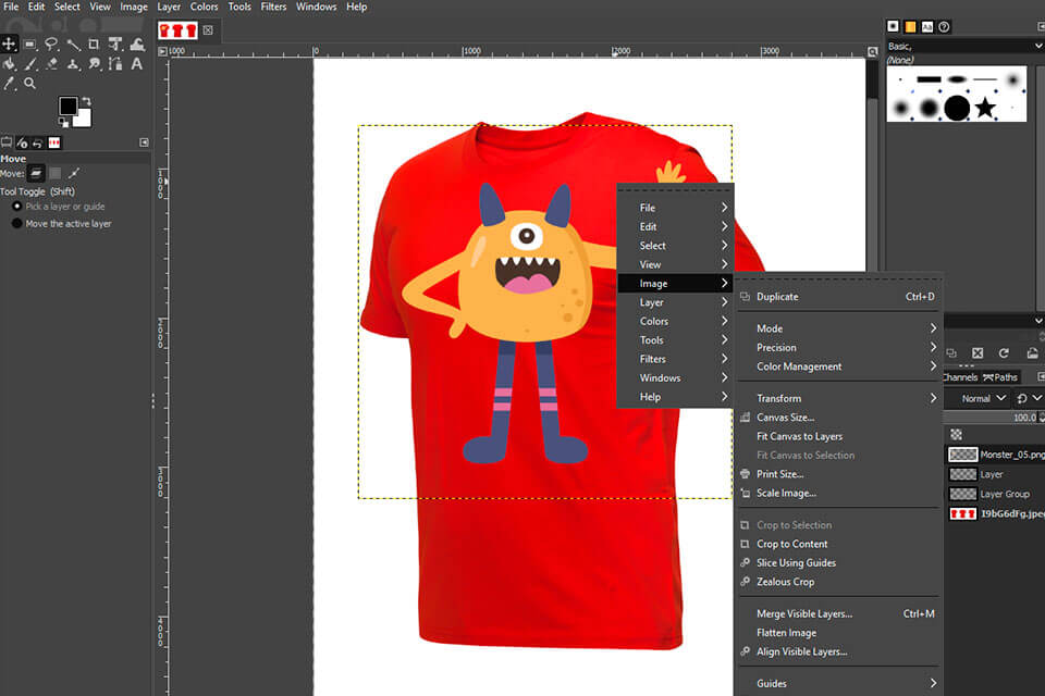 gimp t-shirt design software interface