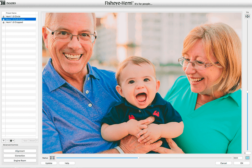 fisheye-hemi software to correct lens distortion interface