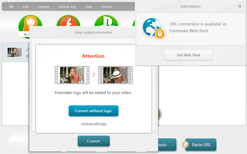 freemake video converter no watermark interface