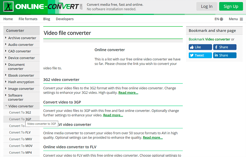 online-convert.com video converter no watermark interface