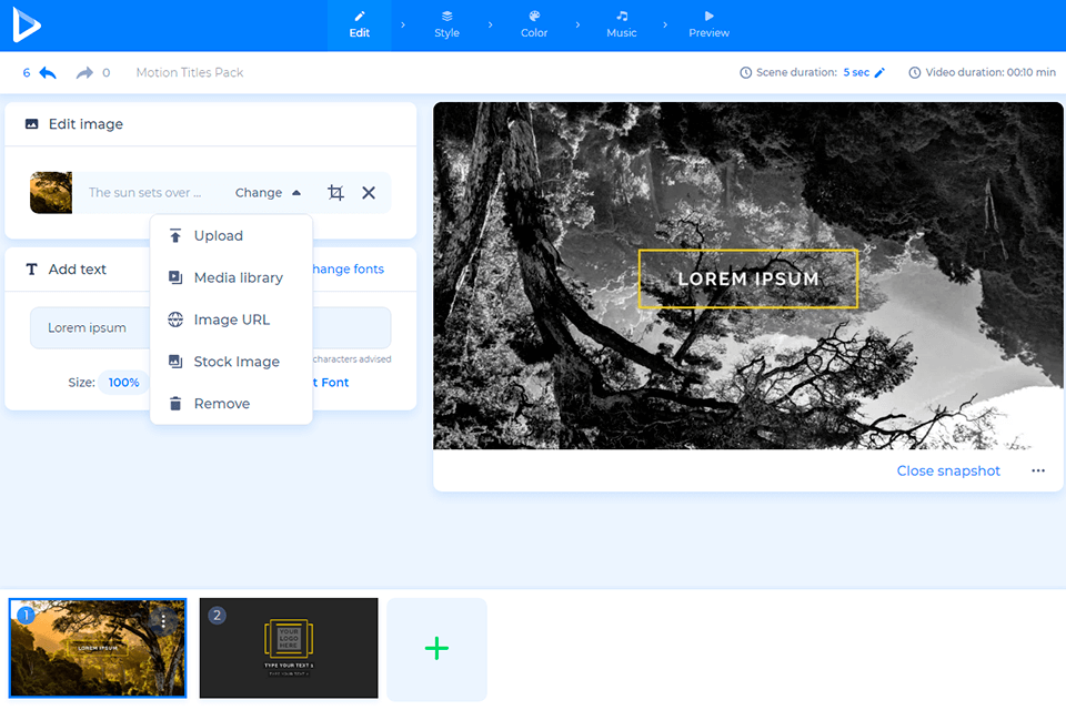renderforest intro maker software interface