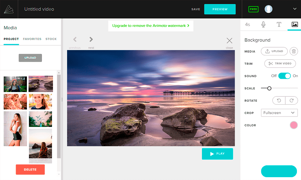 animoto video presentation software interface