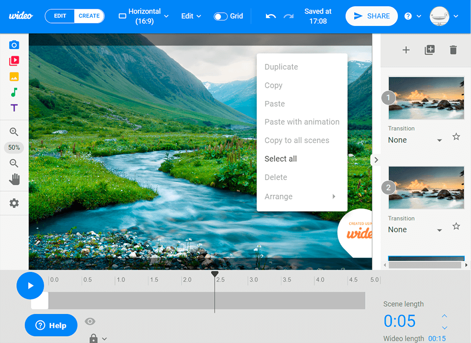 wideo video presentation software interface