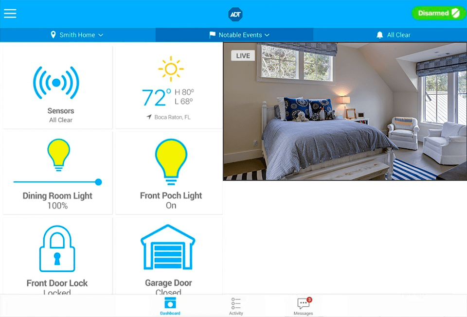 adt pulse smart home security system interface