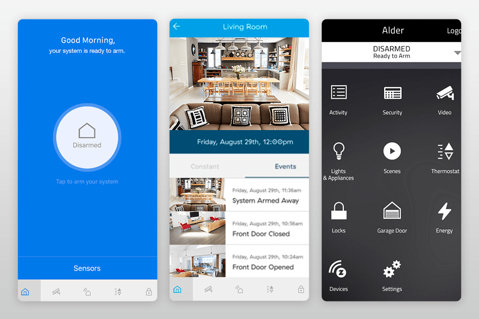 alder smart home security system interface