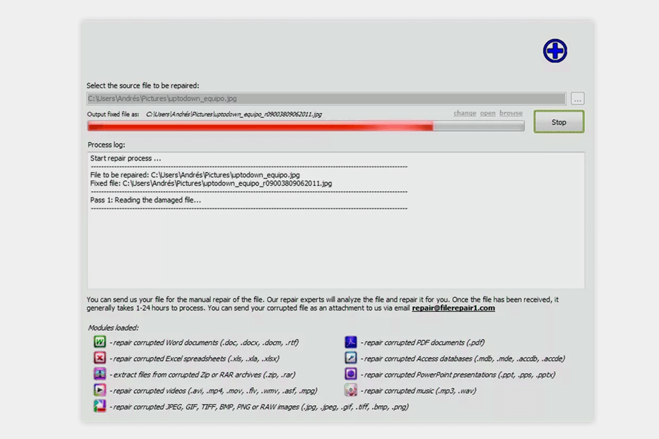 file repair software for corrupted jpg interface