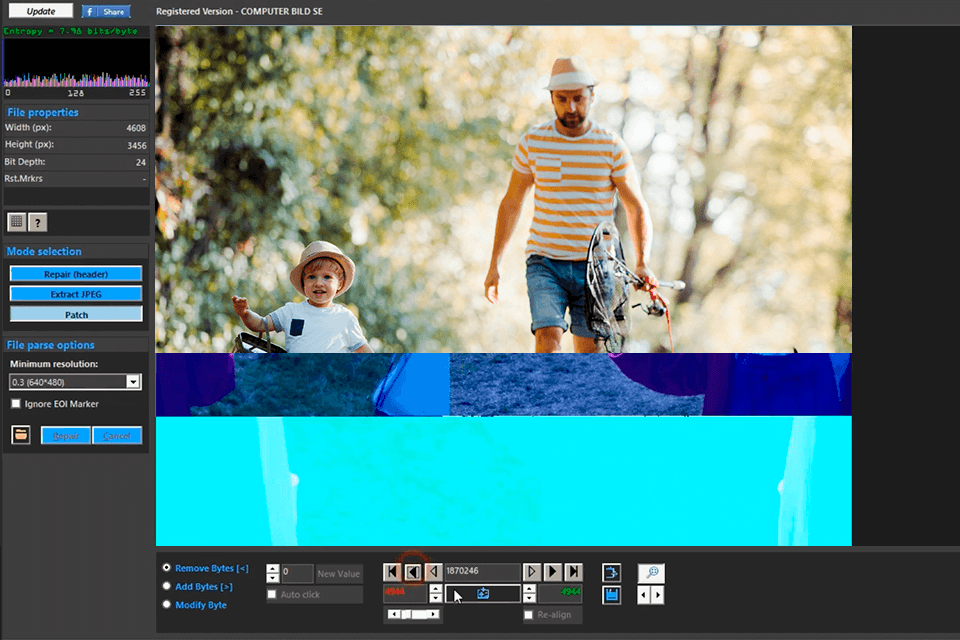 jpeg repair toolkit software for corrupted jpg interface