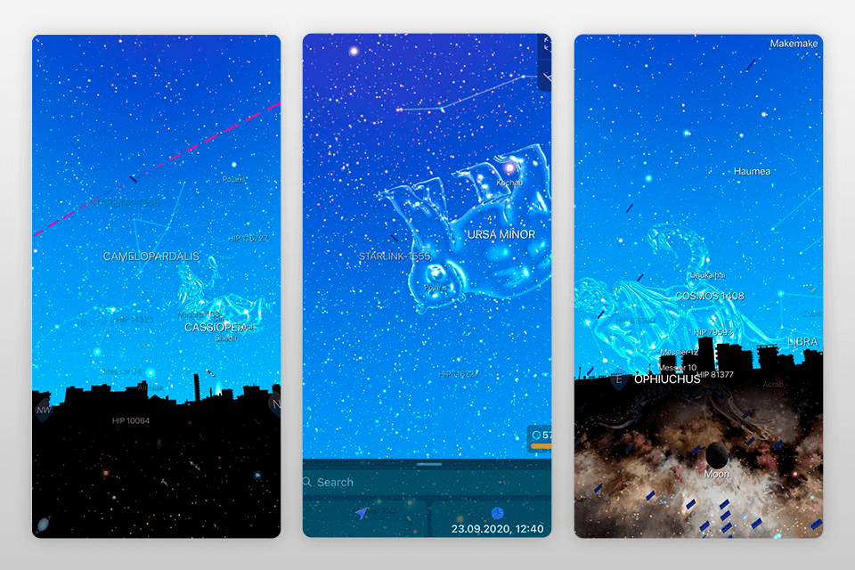 night sky stargazing app interface