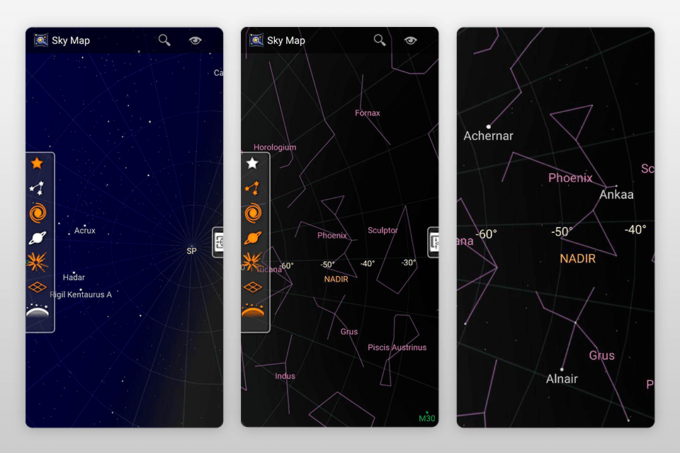 sky map stargazing app interface