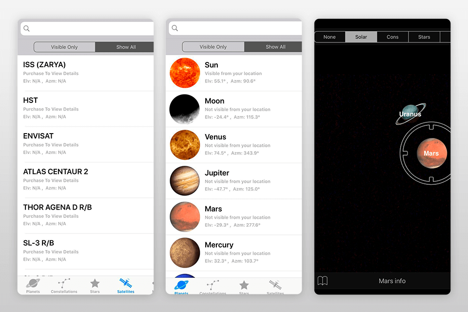 star & planet finder stargazing app interface