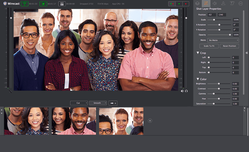 wirecast interface youtube streaming software