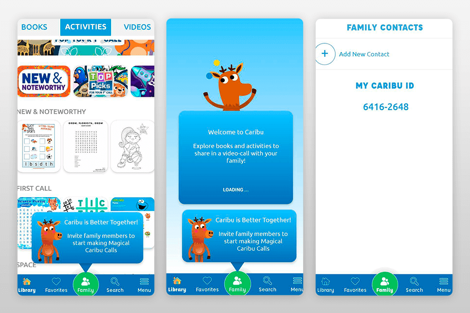 caribu kid friendly video chat app interface