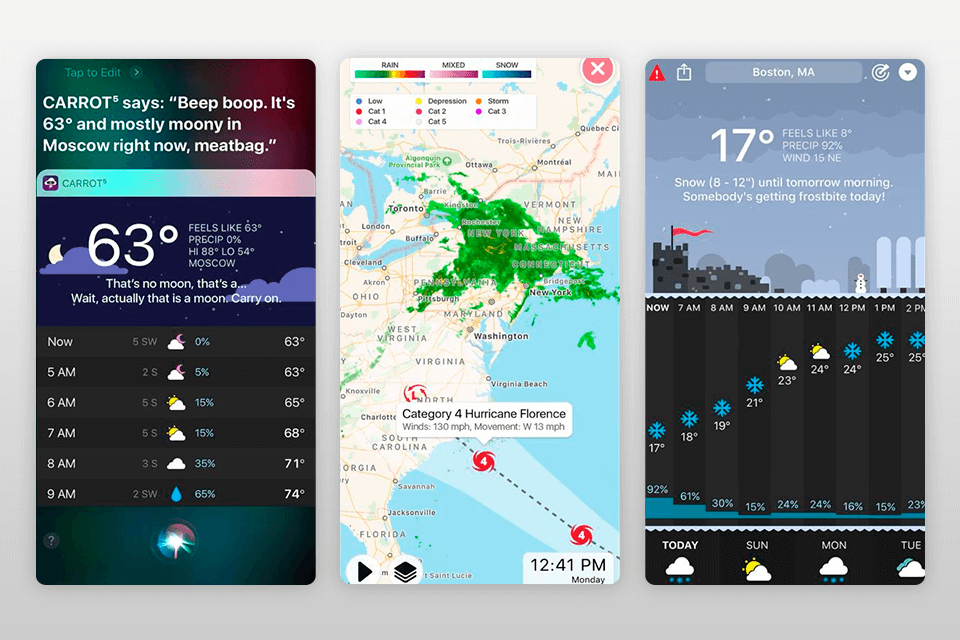 carrot weather app interface