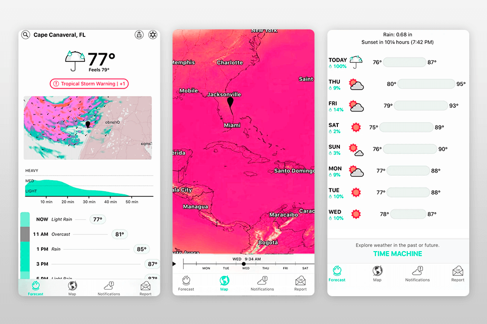 dark sky weather app interface