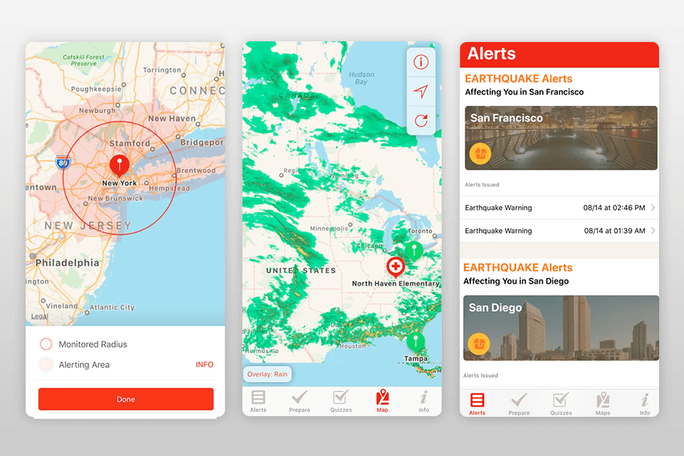 emergency alerts weather app interface