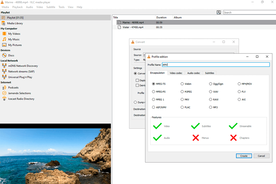vlc media player amv converter