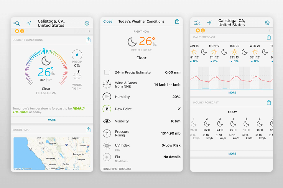 weather underground weather app interface