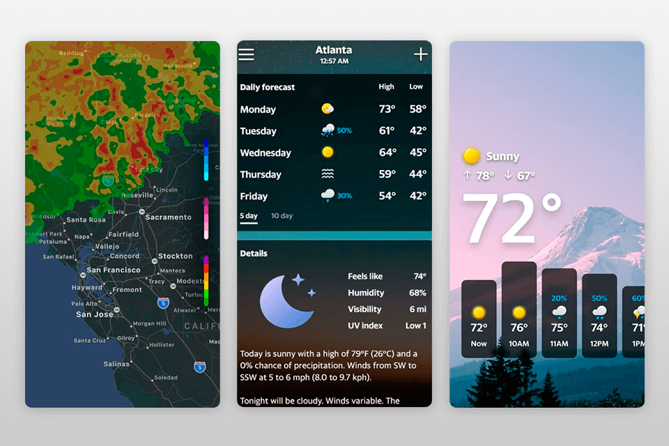 yahoo weather app interface