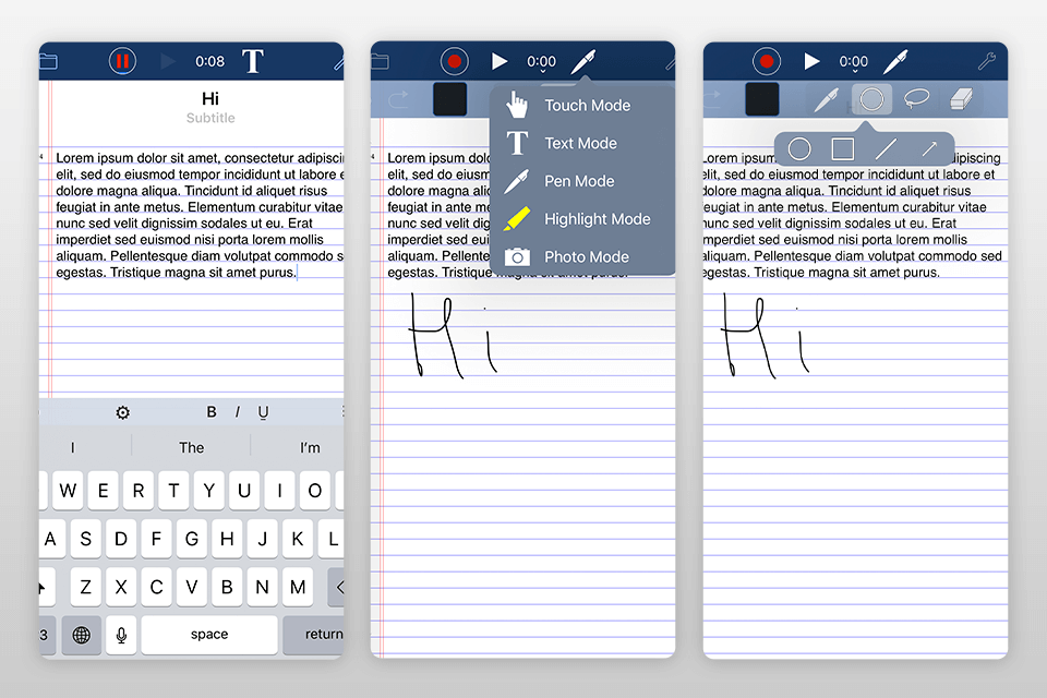audionote 2 recording app for iphone interface