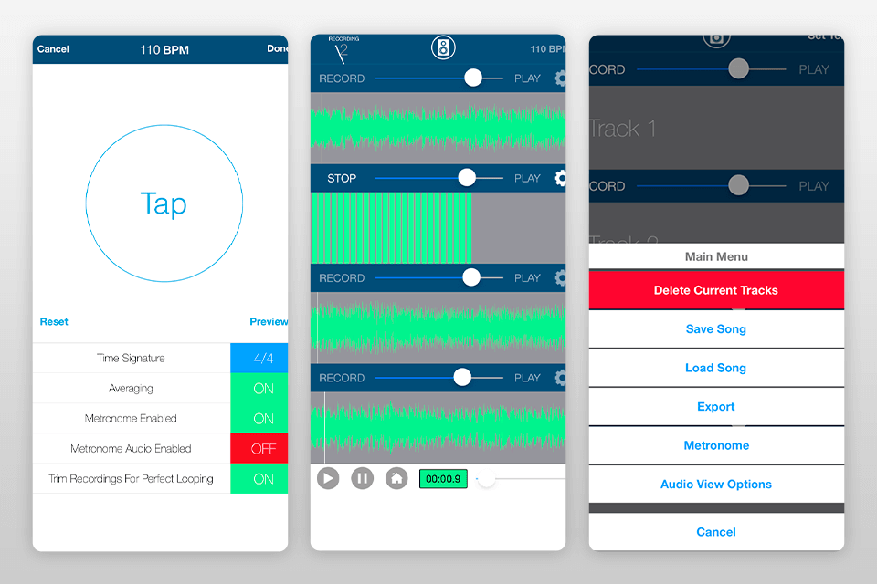multi-track song recorder app for iphone interface