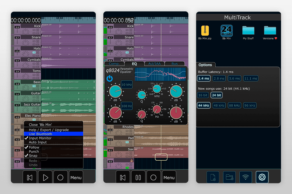 multitrack daw recording app for iphone interface