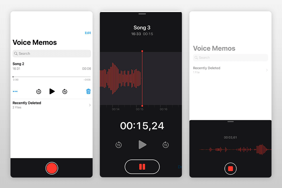 voice memos recording app for iphone interface