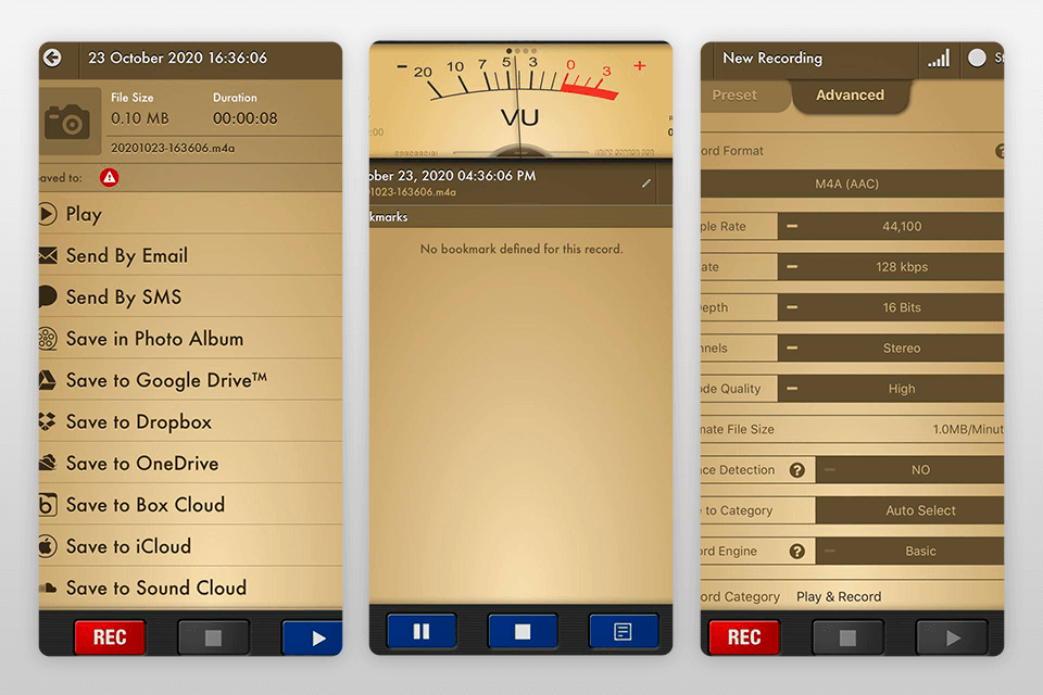 voice record pro app for iphone interface