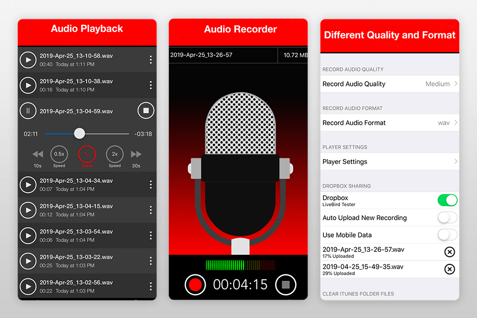 voice recorder app for iphone interface