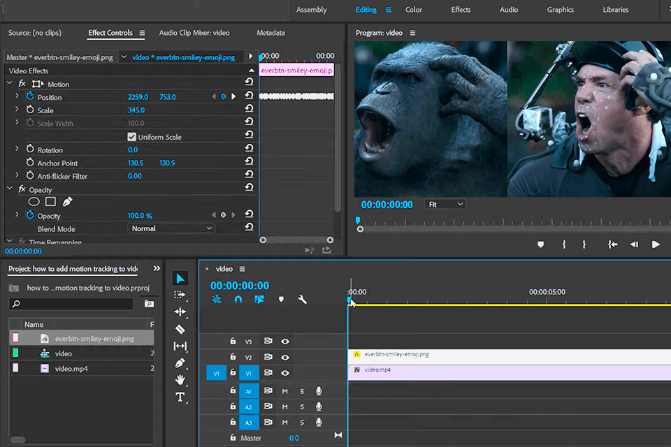 adobe premiere pro interface motion tracking software