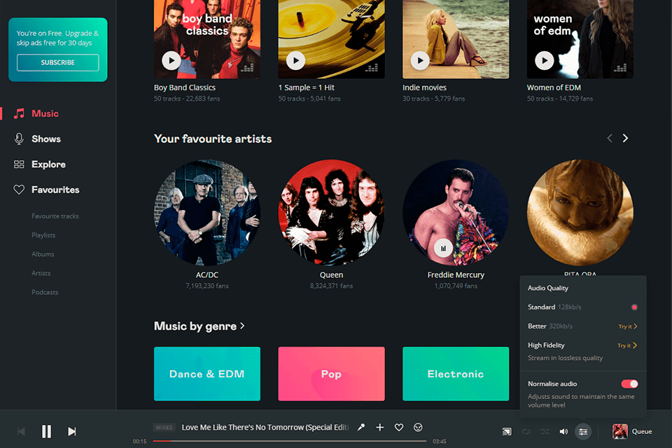deezer music streaming service interface