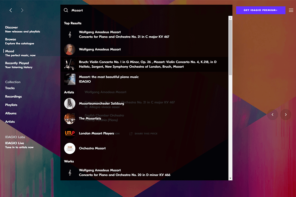 idagio music streaming service interface