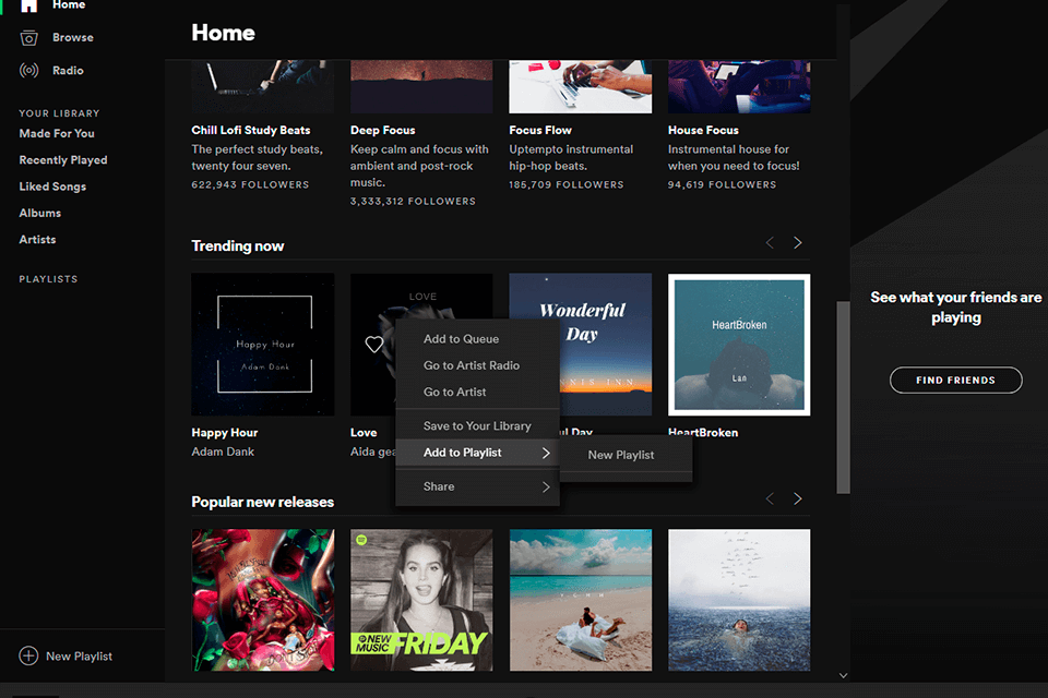 spotify music streaming service interface