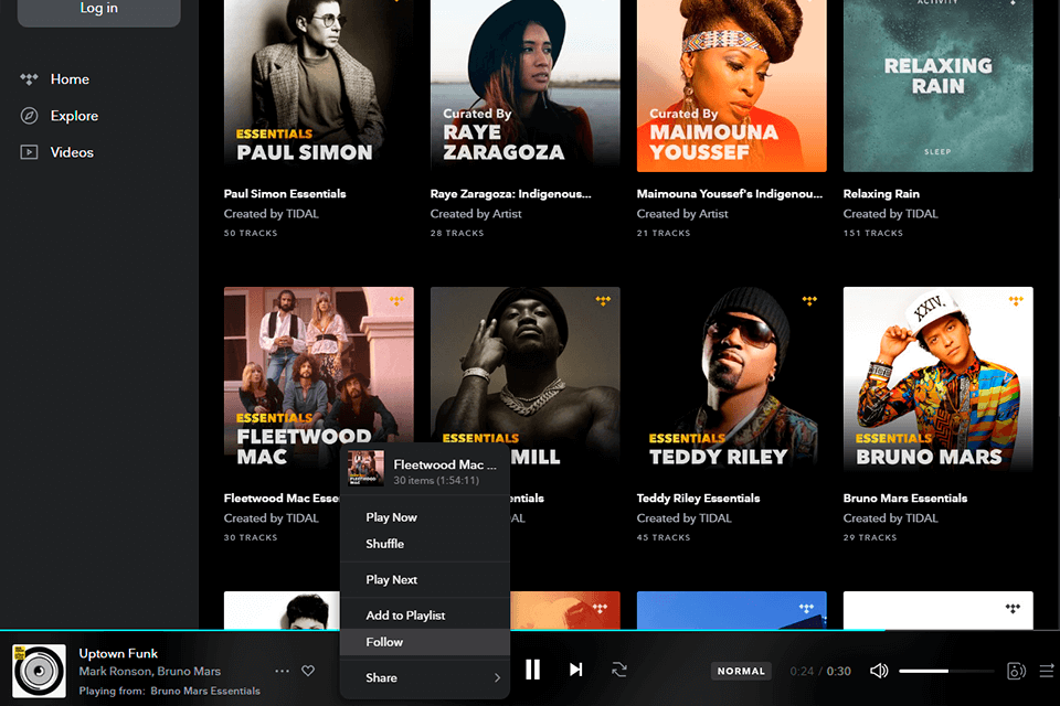 tidal music streaming service interface