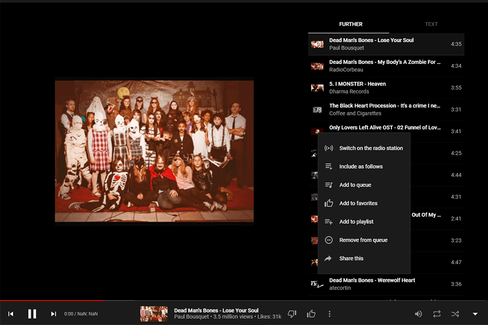 youtube music streaming service interface