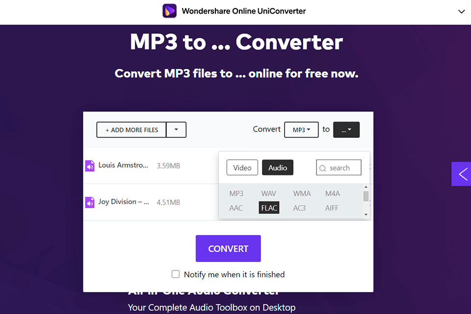 online-uniconverter free audio converter interface