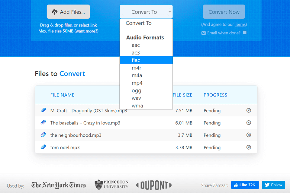zamzar free audio converter interface