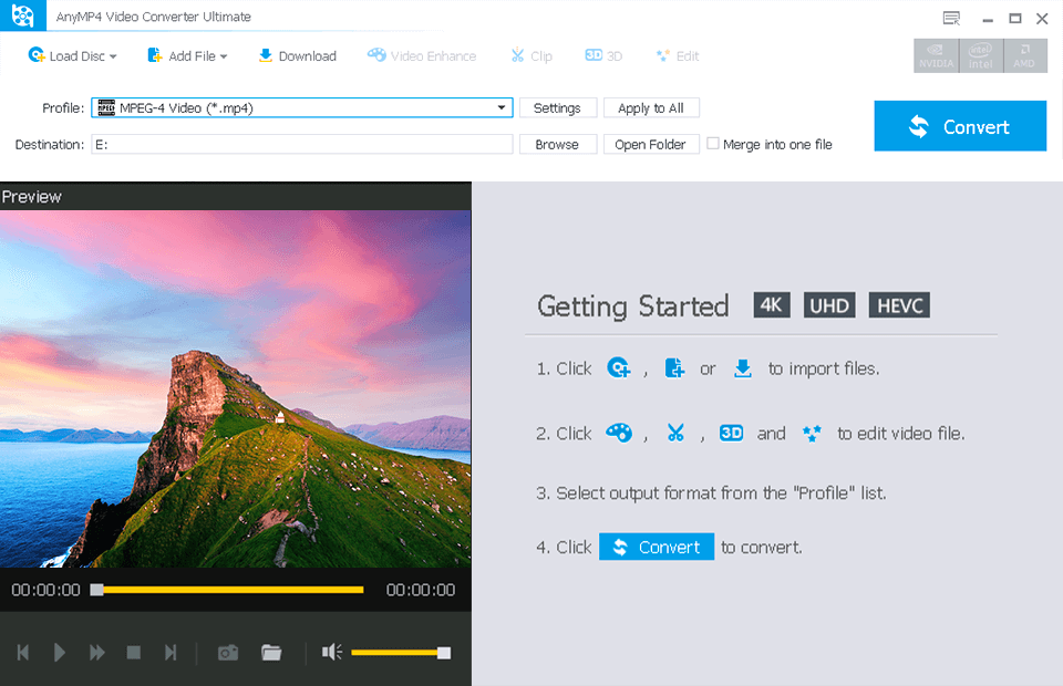 any video converter avi to mp4 interface