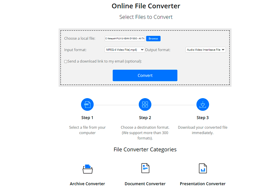 convertfiles avi to mp4 converter interface