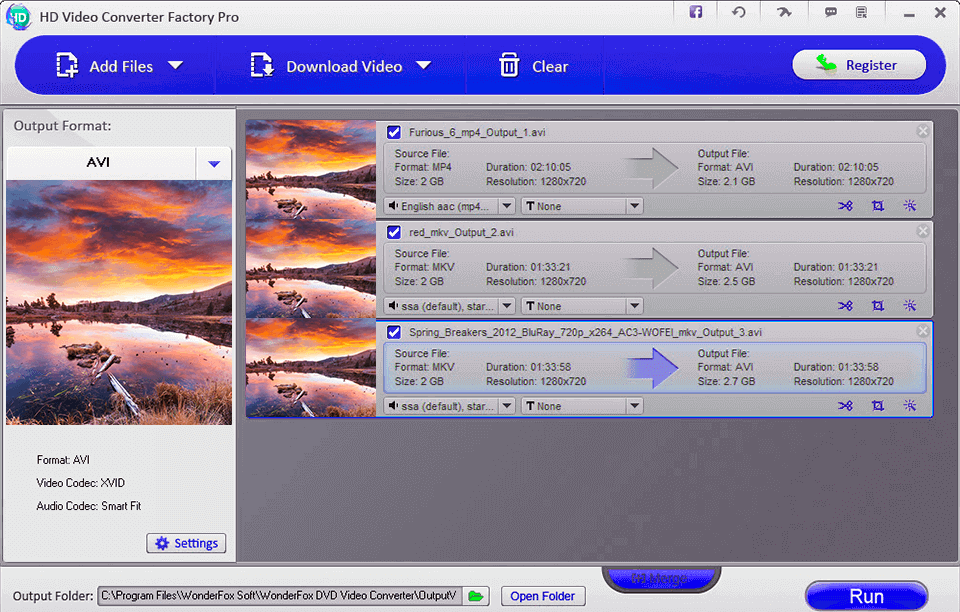 hd video converter factory avi to mp4 interface