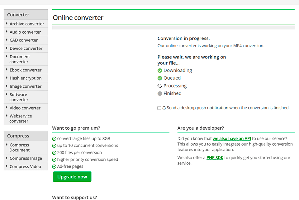 online converter avi to mp4 interface