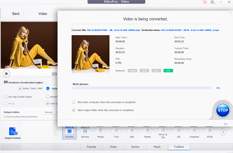 videoproc avi to mp4 converter interface