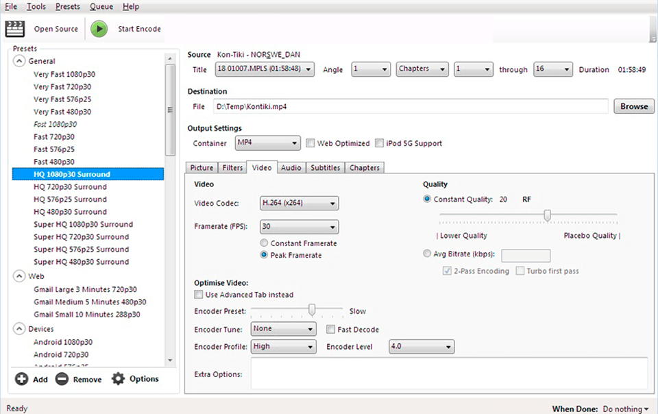 handbrake free mkv converter interface