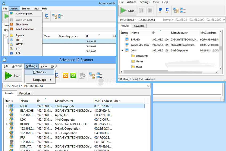 advanced ip scanner download interface