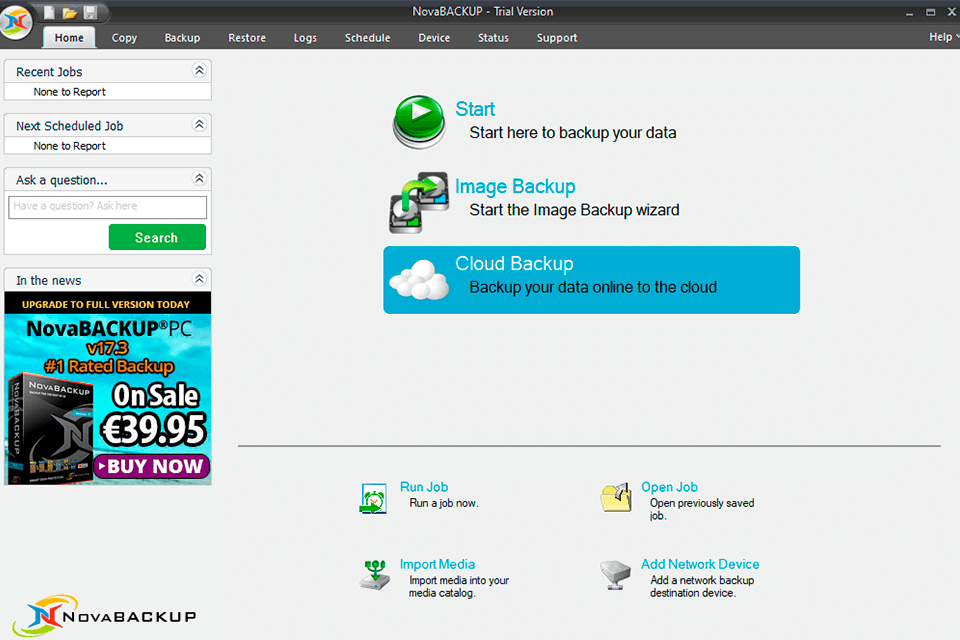 nova backup pc software interface